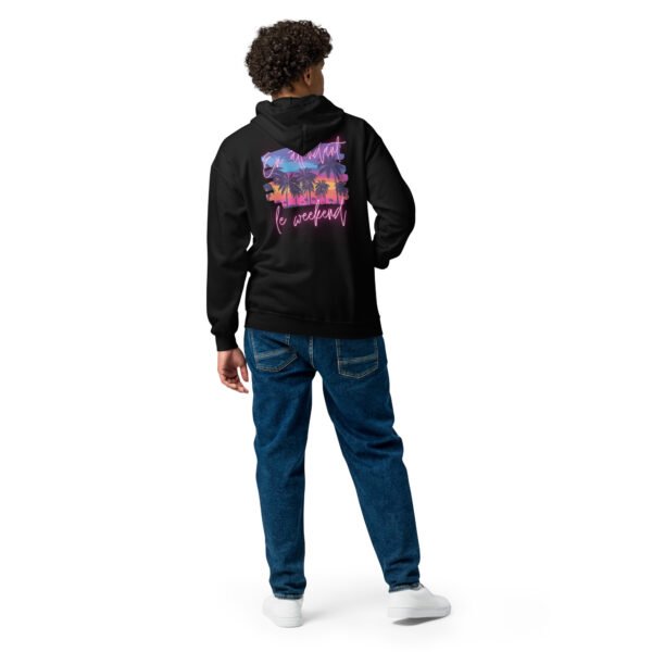 Sweat à capuche épais brodé zippé « En attendant le weekend » + dos