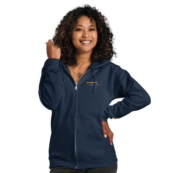 Sweat à capuche épais brodé zippé « En attendant le weekend » + dos – Image 2