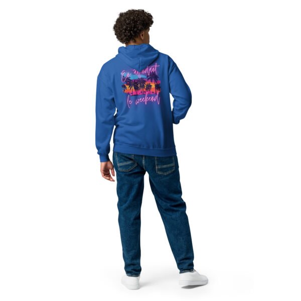 Sweat à capuche épais brodé zippé « En attendant le weekend » + dos – Image 5