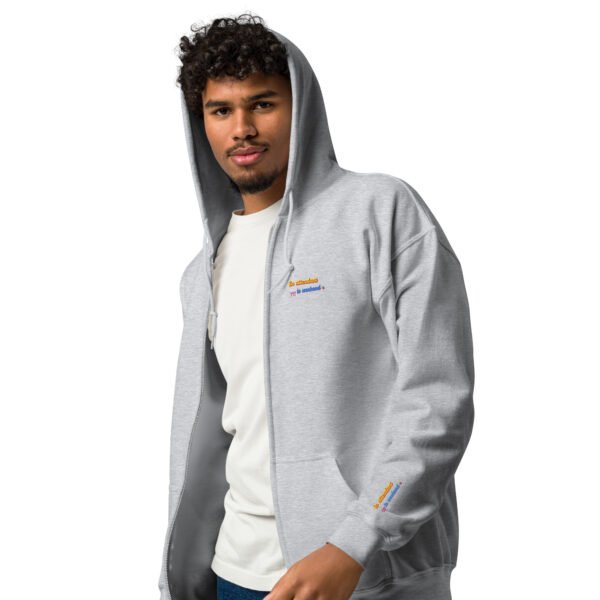 Sweat à capuche épais brodé zippé « En attendant le weekend » + dos – Image 15
