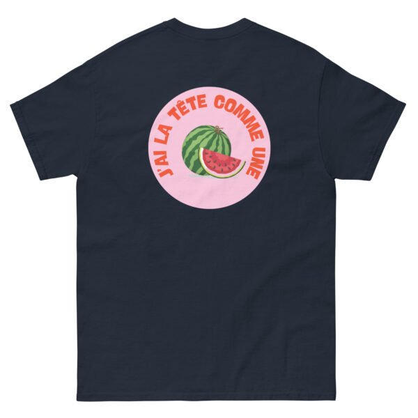 T-shirt classique Navy brodé «  En attendant le weekend » + impression dos