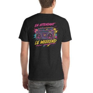 T-shirt brodé « En attendant le weekend » avec imprimé dos