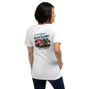 T-shirt unisexe brodé « En attendant le weekend » imprimé dos